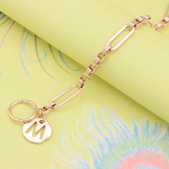 "Rose Gold Toggle Bracelet with M Charm and Chunky Link Chain, XPBL0893 - Picture 7 of 12